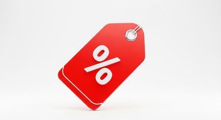 Red sale tag with percent sign on white background. 3D renderingの素材