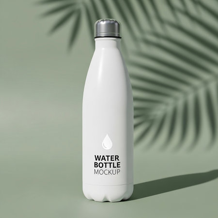 3d rendering of a white plastic bottle with water on a gray backgroundの素材