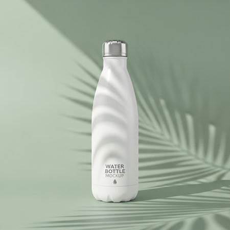 White cosmetic bottle mockup on green background with shadows. 3d renderingの素材