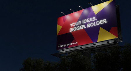 Billboard with your text on it at night. 3D rendering.の素材