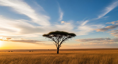 Lone acacia tree in Masai Mara National Park, Kenyaの素材