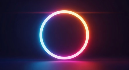 Neon circle on dark background. Glowing neon circle on dark background. 3d renderingの素材