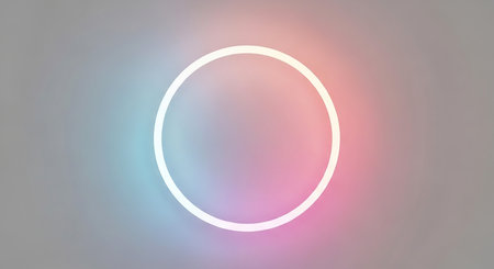 Glowing neon circle with lens flare effect. Abstract background. 3D rendering illustrationの素材