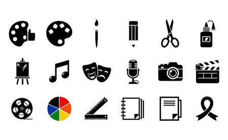 set of art and creativity icons, vector art and creativity icons, art and creativity iconsの素材