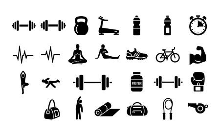 set of fitness and healthy lifestyle icons vector illustration silhouette style icon designの素材