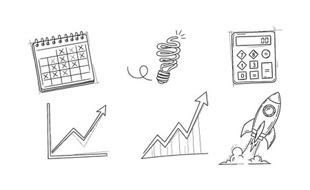Business doodle icons set. Hand drawn vector sketch illustration.の素材