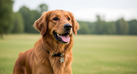 portrait of a beautiful purebred Retriever dog outdoors in summerの素材