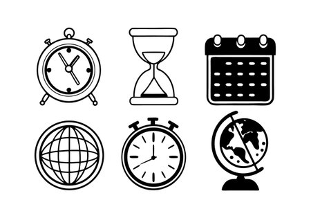 time icon set over white background, silhouette style, vector illustration.の素材