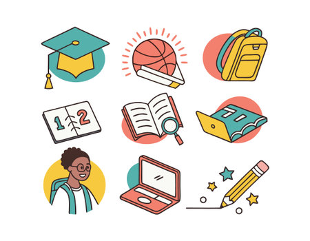 Set of school and education icons. Vector illustration in line style.の素材