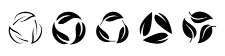 Leaf recycling symbol icon set. Biodegradable leaf recycling symbol set in black color. Recycling, reusing symbol in black color isolated on white background.のイラスト素材