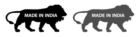 Made in India sticker icon with lion silhouette. Made in India symbol icon set for Indian products...