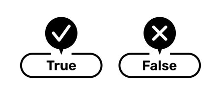 Right and Wrong symbols with True and False buttons black color. True and False buttons with right and wrong symbols. Check box icon with tick and cross symbols with true or false.のイラスト素材