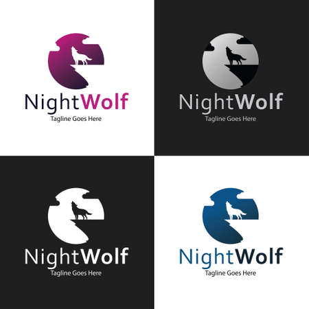 Night Wolf logo design template. Vector illustrationのイラスト素材