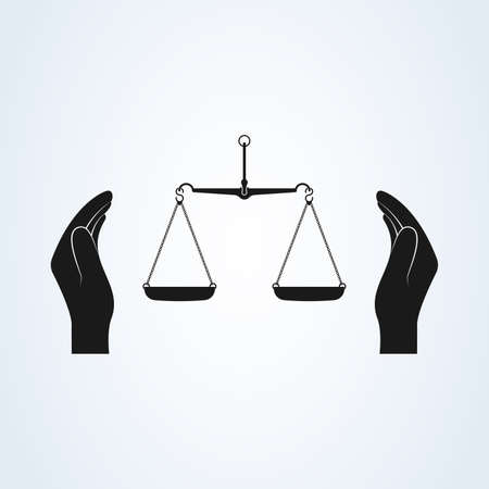 Hand and Scale of Justice Icon Vector. isolated backgroundのイラスト素材