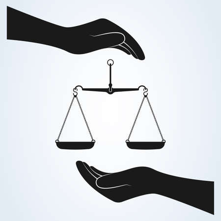 Hand and Scale of Justice Icon Vector. isolated backgroundのイラスト素材