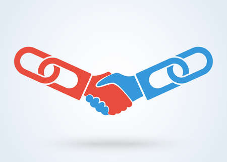 Handshake, Teamwork Hands Vector. Blockchain technology agreement handshake business concept.のイラスト素材