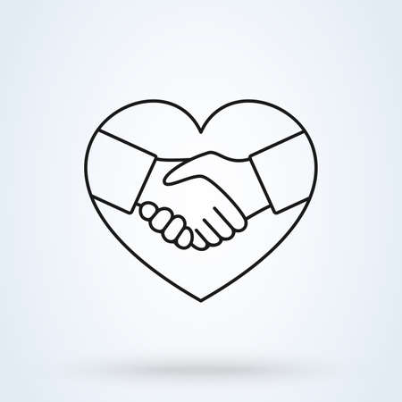 Handshake sympathy, love and friendship concept. Hands together. Heart symbol. Vector illustrationのイラスト素材