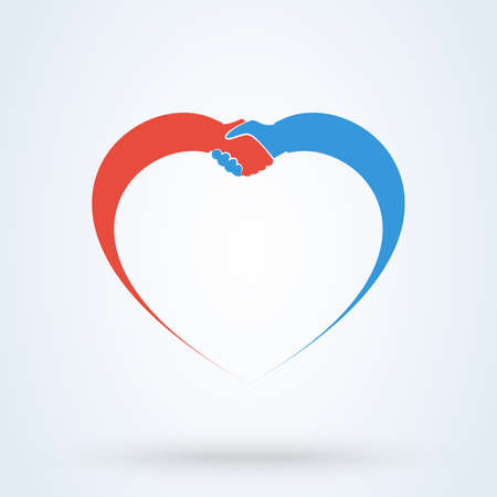 Handshake sympathy, love and friendship concept. Hands together. Heart symbol. Vector illustrationのイラスト素材