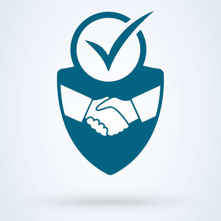 trust deal shield security icon vector illustration. Tick mark approved Commitment Businessのイラスト素材
