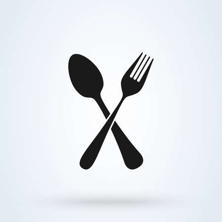 crossed fork and spoon. icon isolated on white background. Vector illustrationのイラスト素材