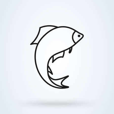 fish silhouette line art icon isolated on white background. Vector illustrationのイラスト素材