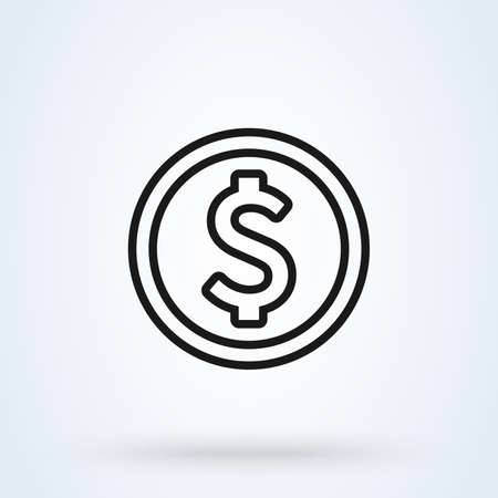 Coin dollar. Flat style. line art Vector illustration icon isolated on white background.のイラスト素材