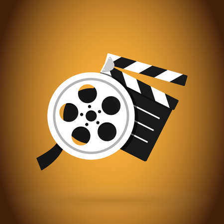 cinema clapper and video film tape. Simple vector modern design illustration.のイラスト素材