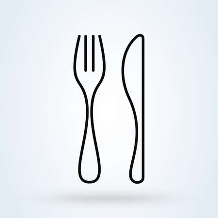 Fork and knife. linear Simple vector modern icon design illustrationのイラスト素材