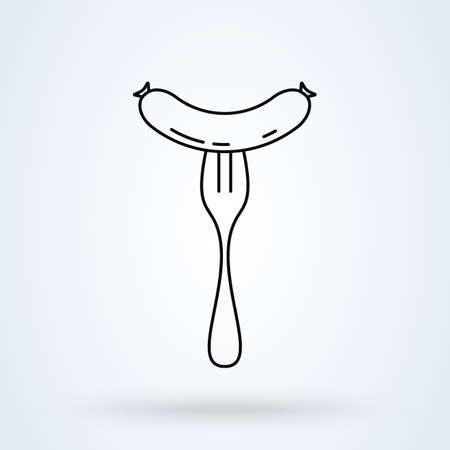 Grilled sausage on fork outline. minimalizm Simple vector modern icon design illustration.のイラスト素材