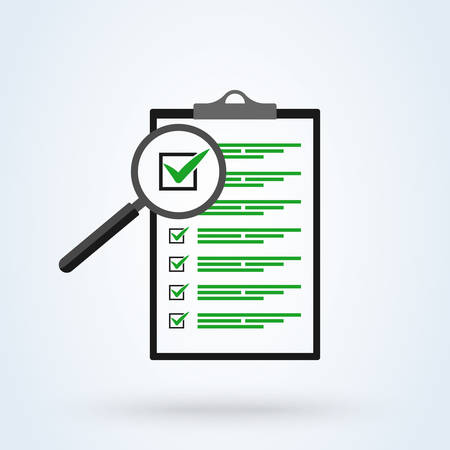 Magnifier assessment checklist flat design. Simple vector modern illustration.のイラスト素材