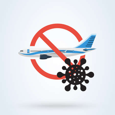 Coronavirus (2019-nCoV). Vector illustration virus transmission related airplane with cross signのイラスト素材