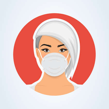 Young woman with medicine health care mask against white background. flat vector illustration.のイラスト素材