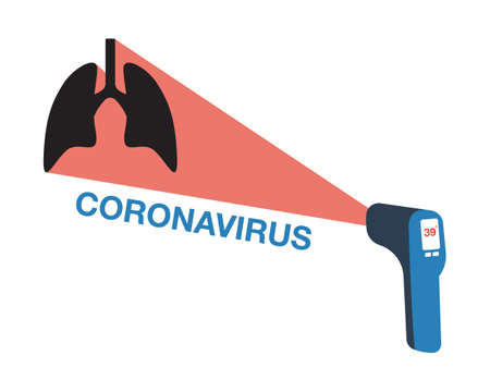 Lung disease. Coronavirus disease detection. Digital contactless thermometer with infrared light....