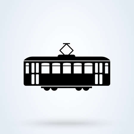 Retro Tram side view icon. tramway transportation concept. vector illustration. のイラスト素材