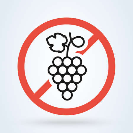 Bunch of grapes with leaf line art. prohibit and prohibition sign. Vector illustrationのイラスト素材