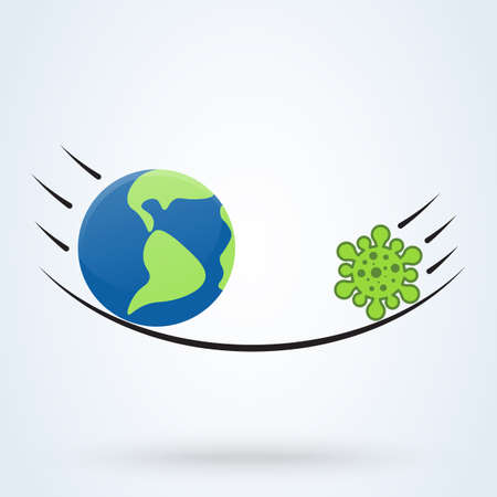 Clash between coronavirus and the world. flat vector illustration on white backgroundのイラスト素材