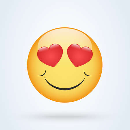 Smiling emoticon face with hearts instead of eyes as an expression of love, emoji vector illustration.のイラスト素材