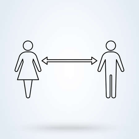 Social distance icon, measure protection from spread virus, prevention safety. Line vector. People isolation from coronavirus.のイラスト素材