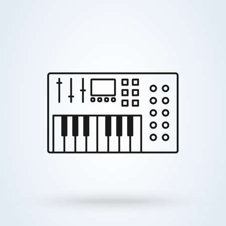 Music synthesizer icon illustration in line design style isolated on white background. Acoustic instrument sign.のイラスト素材