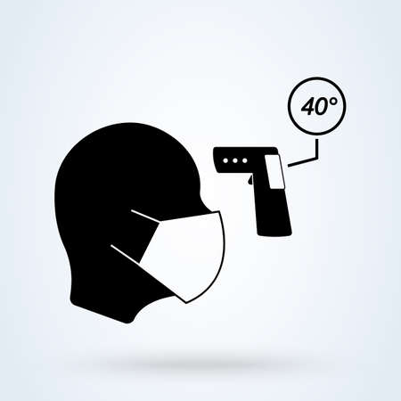 Check human body temperature and solid icon. Detection virus transmission symbol, outline style pictogram on white background. thermometer covid 19 outbreak vector sign.のイラスト素材