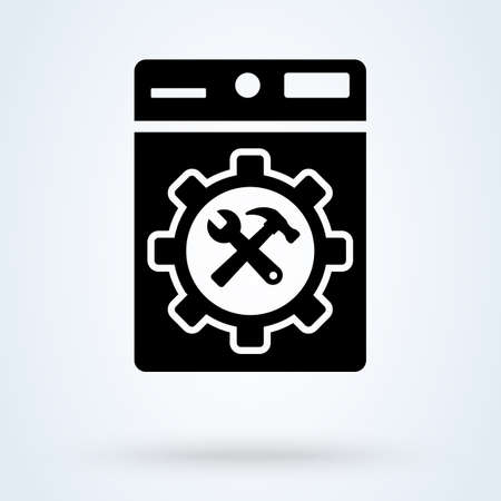 Washing machine repair service vector illustration in flat style. Plumbing services, household appliances repair icon.のイラスト素材