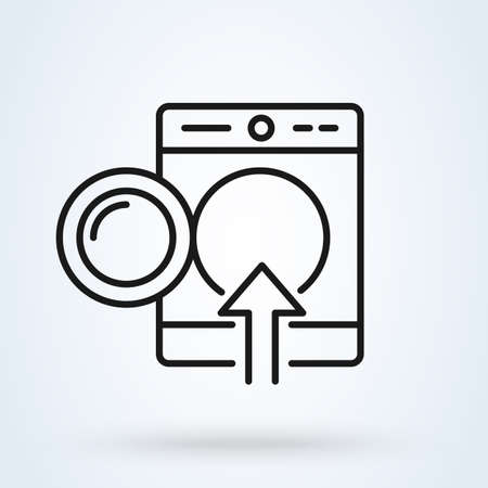 Loading laundry line icon. Open washing machine with arrow sign.のイラスト素材