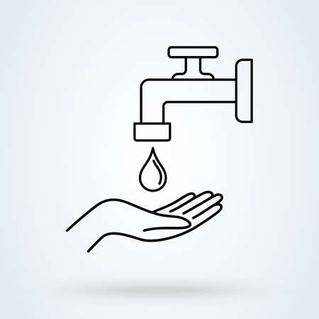 Wash your hands vector illustration in line design style. Perfect icon for prevention of virus infection, sanitary and hygiene concept.のイラスト素材