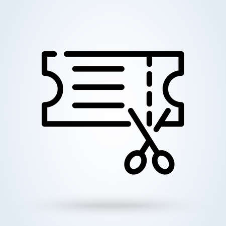 scissors cuts discounts coupon icon or logo line art style. Outline supermarket at low prices concept. Discount Coupons vector illustration.のイラスト素材