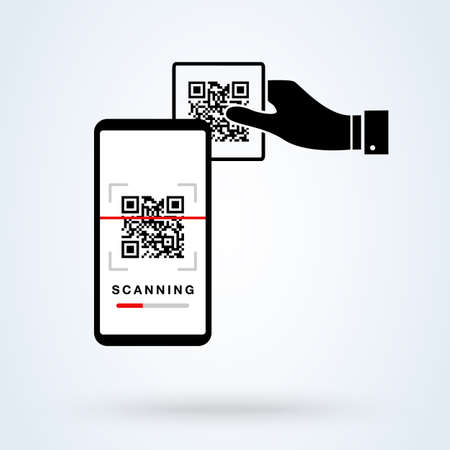 QR code scanning smartphone app linear icon. Matrix barcode scanner. Thin line illustration. 2D code...