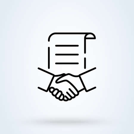 Businessman partners shaking hands sign line icon or logo. Business man partnership beginning and Handshake concept. Financing of creative projects vector linear illustration.のイラスト素材
