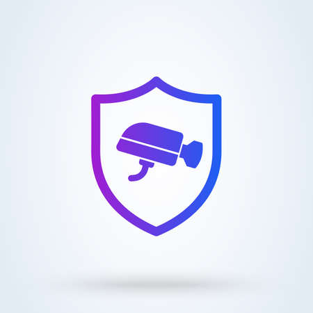 shield security cctv camera sign icon or logo. security and technology concept. Surveillance CCTV...