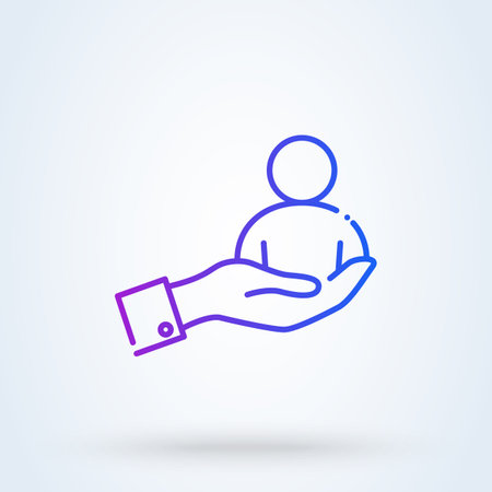 customer service sign line icon or logo. Customer support and hand holding concept. Full customer care service vector linear illustration.のイラスト素材