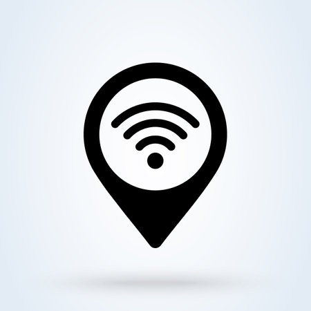 Wifi, Wireless location sign icon . map pin point concept. free wifi internet location illustration.のイラスト素材