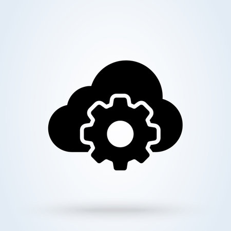 Cloud storage settings sign icon or logo. Web hosting preferences concept. Cloud security configure vector illustration.のイラスト素材